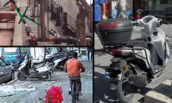 Kaldırımdan giden motosiklet , bisiklet, skuter sürücüsü yandı!