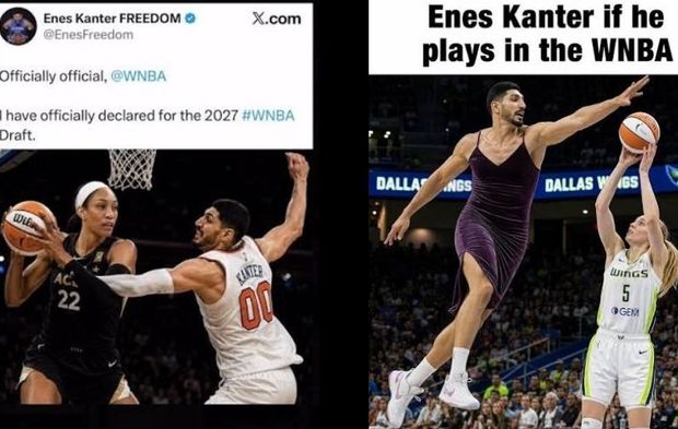 Sosyal medya kadınlar liginde oynamak istediğini açıklayan Enes Kanter'i şekilden şekle soktu