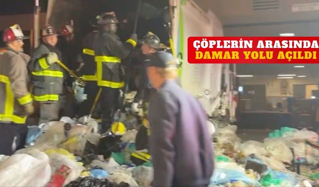 Kamyonda preslendi çığlıkları hayatını kurtardı! 25 itfaiyeci iki saat boyunca çöp çıkardı!