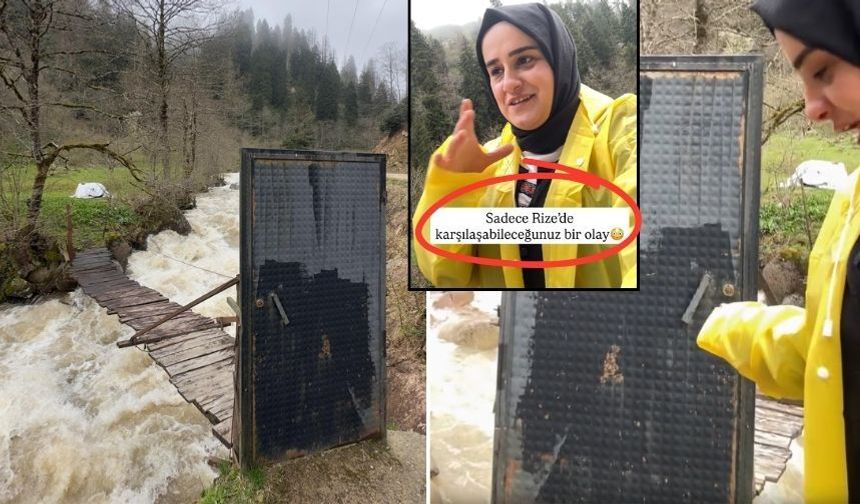 Rize'de asma köprüye kilitli demir kapı!