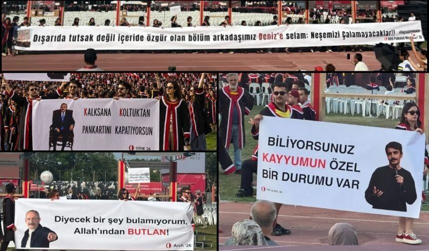 ODTÜ mezuniyetine Deniz Göktaş ve Butlan pankartları damga vurdu!