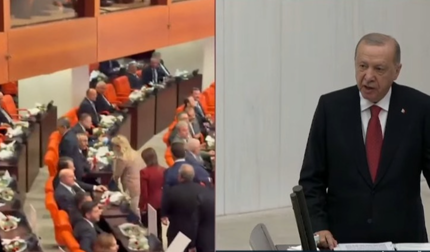 Erdoğan kürsüye çıktı Yeni Parti salonu terk etti